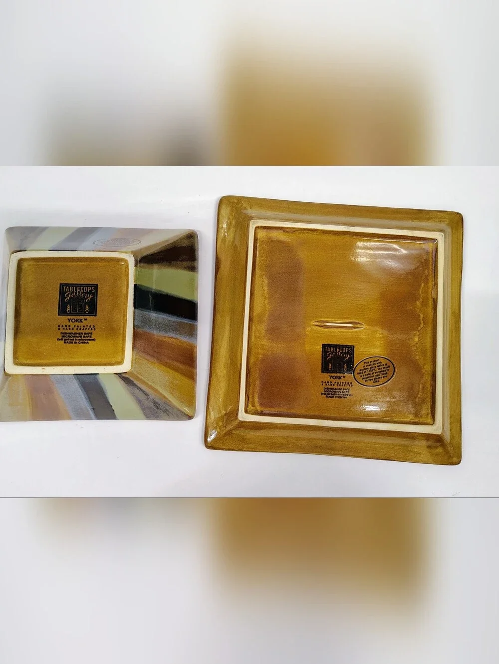 Tabletops Gallery YORK Hand Painted Square Salad Soup Bowl & 9